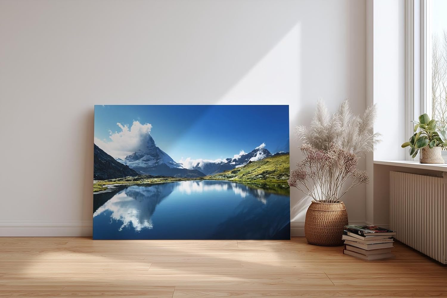 Sinus Art Wandbild 120x80cm Majestätisches Matterhorn reflektiert sich in klarem Bergsee unter blauem Himmel