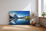 Sinus Art Wandbild 120x80cm Majestätisches Matterhorn reflektiert sich in klarem Bergsee unter blauem Himmel