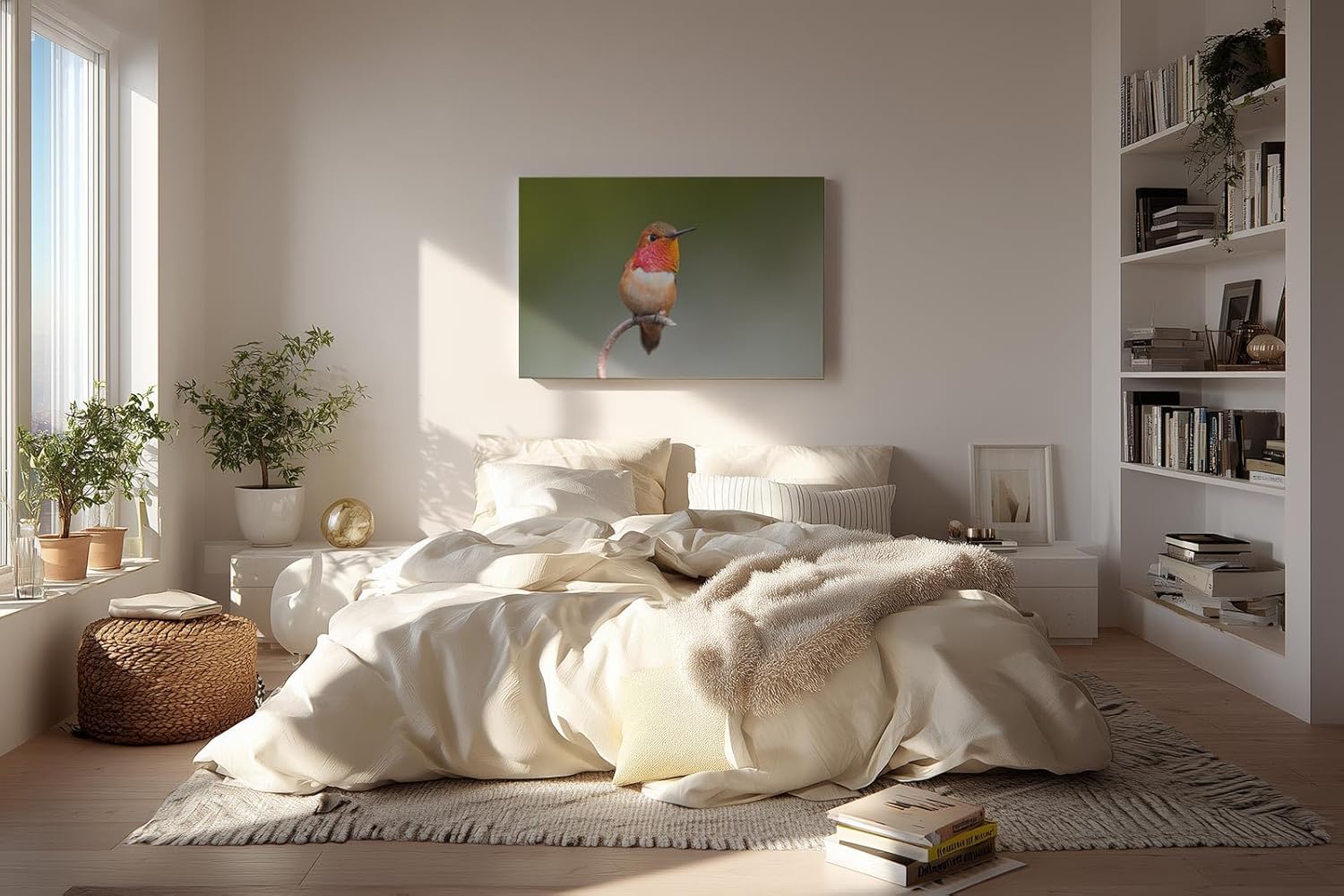 Sinus Art Wandbild 120x80cm Faszinierendes Kolibri-Motiv mit warmen Tönen auf ruhigem Hintergrund für naturnahe Ästhetik