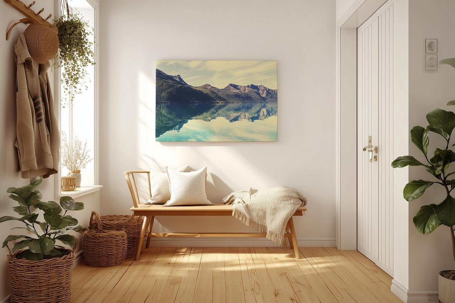 Sinus Art Wandbild 120x80cm Ruhiger Bergsee mit klarer Spiegelung und weiter Gebirgskulisse – beruhigend und inspirierend