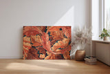 Sinus Art Wandbild 120x80cm Dynamisches Blattmotiv in warmen Rottönen auf dunklem Hintergrund in ornamentaler Form