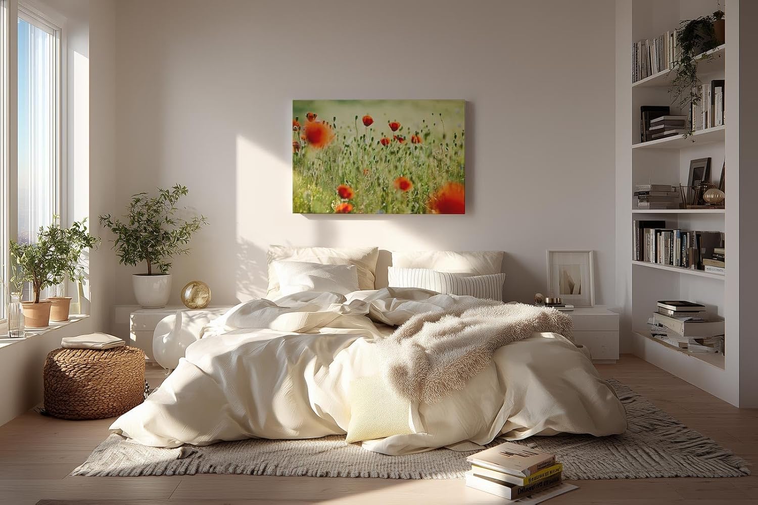 Sinus Art Wandbild 120x80cm Rote Mohnblumen im weichen Gegenlicht – luftig, lebendig und romantisch