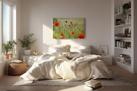 Sinus Art Wandbild 120x80cm Rote Mohnblumen im weichen Gegenlicht – luftig, lebendig und romantisch
