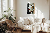 Paul Sinus 60x90cm Wandbild Crimson Beauty – Modernes Frauenporträt in geometrischer Eleganz auf Leinwand Holzrahmen