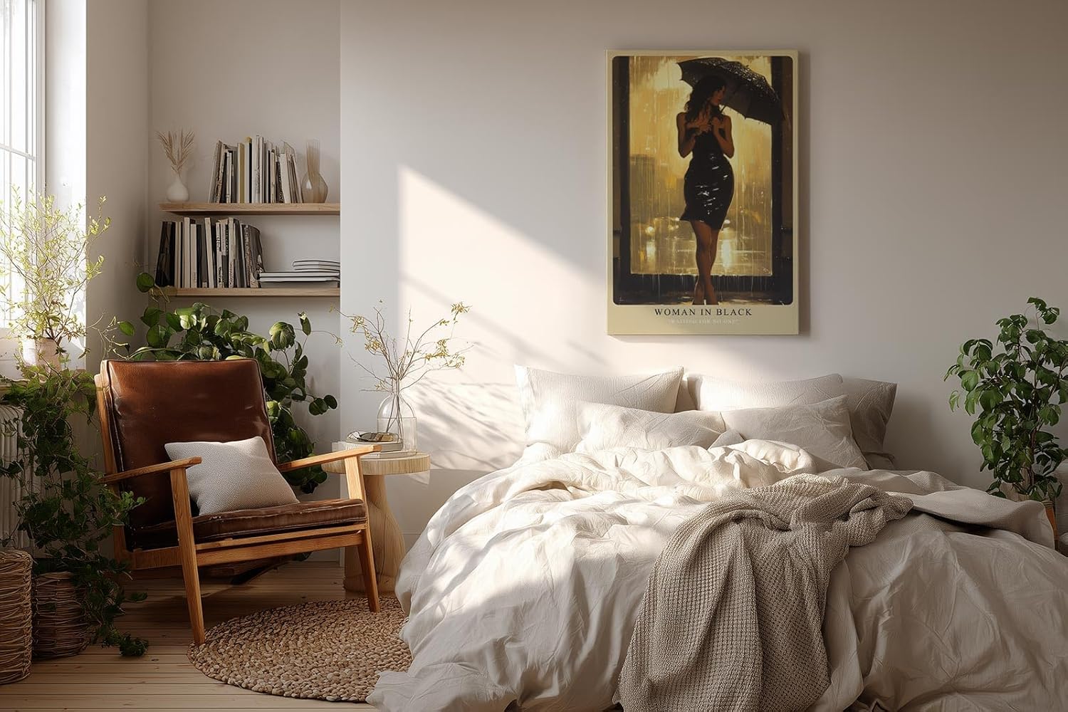 Paul Sinus Wandbild in 40x60cm Woman in Black – elegante Frau im schwarzen Kleid bei Regen, stimmungsvoll inszeniert für moderne Wohnräume