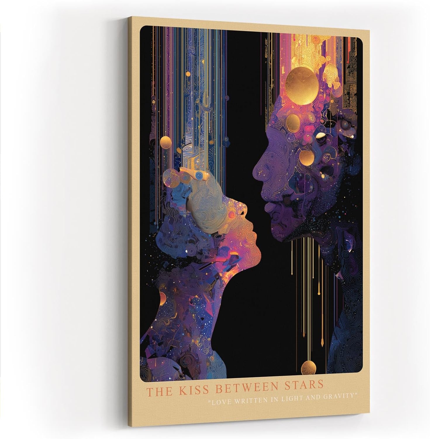 Paul Sinus Wandbild in 40x60cm The Kiss Between Stars – abstrakte Silhouetten im kosmischen Lichtspiel, kunstvolle Darstellung von Nähe und Universum