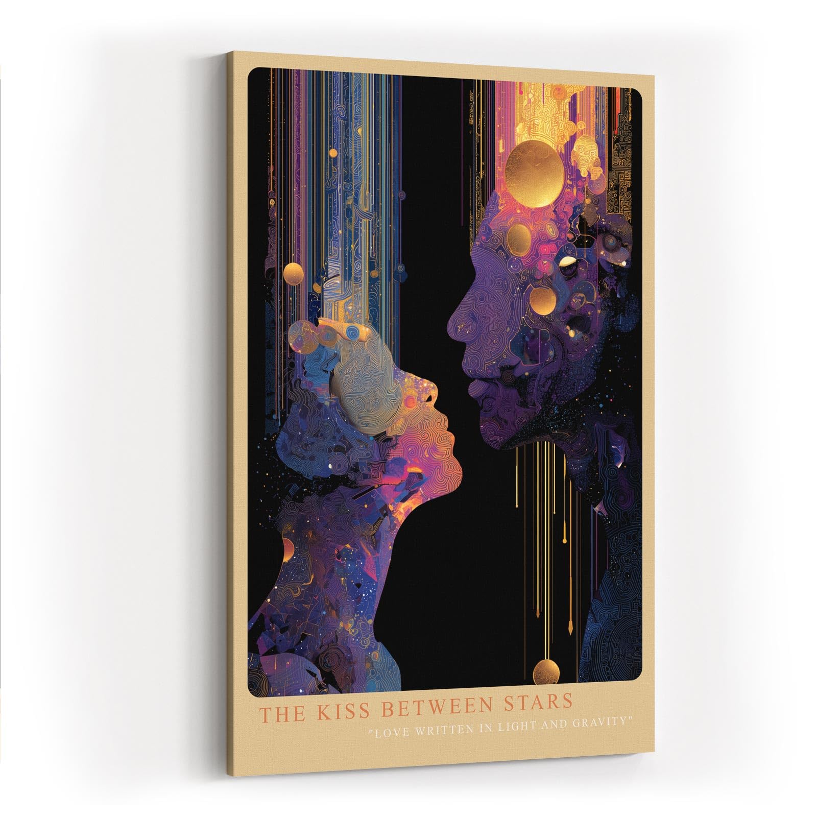 Paul Sinus Wandbild in 40x60cm The Kiss Between Stars – abstrakte Silhouetten im kosmischen Lichtspiel, kunstvolle Darstellung von Nähe und Universum