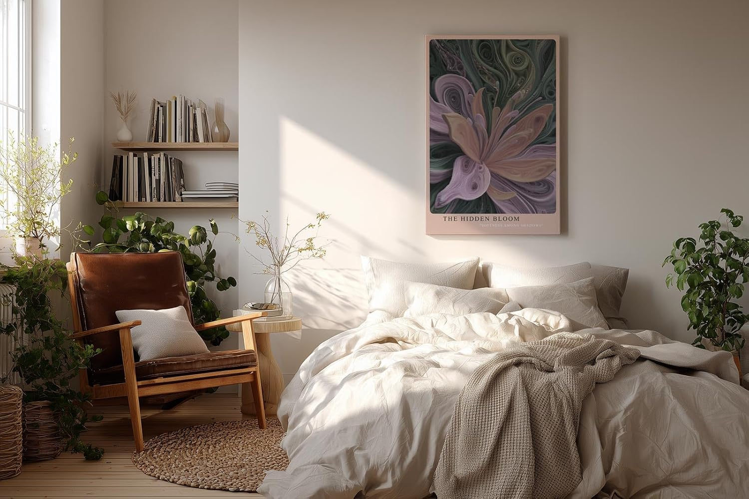 Paul Sinus Wandbild in 40x60cm The Hidden Bloom – Abstraktes Blumenmotiv in gedeckten Rosa-, Lilaund Grüntönen mit plastischer Struktur