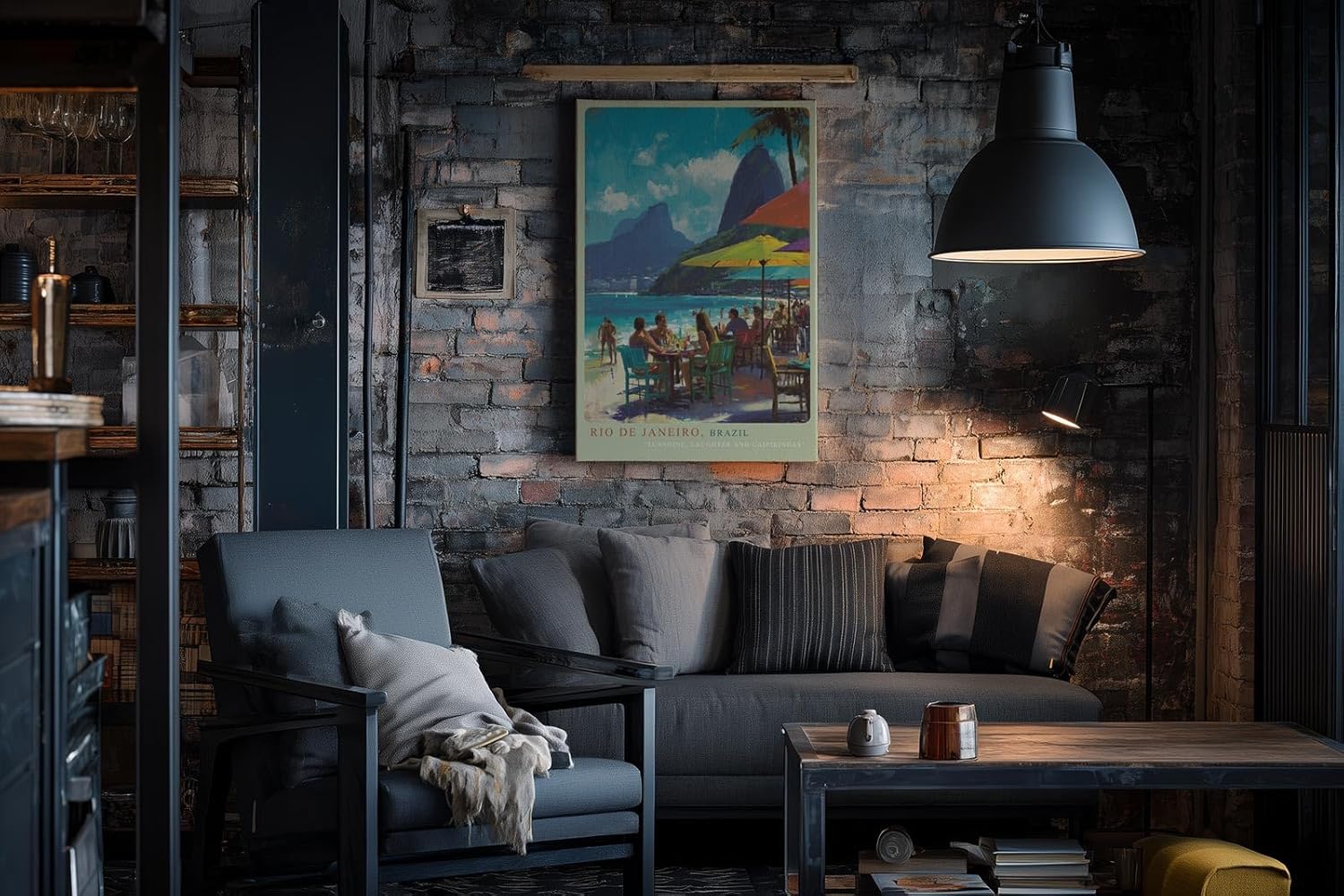 Paul Sinus Wandbild in 40x60cm Rio de Janeiro Strandansicht mit Zuckerhut, Sonnenschirmen und lebendiger Café-Szene in sommerlicher Farbigkeit