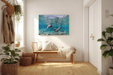 Sinus Art Wandbild 120x80cm Faszinierende Szene mit schwimmenden Seelöwen in Bewegung in türkisblauer Umgebung