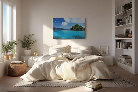 Sinus Art Wandbild 120x80cm Kristallklares Wasser, leuchtendes Blau und grüne Vegetation schaffen tropisches Flair