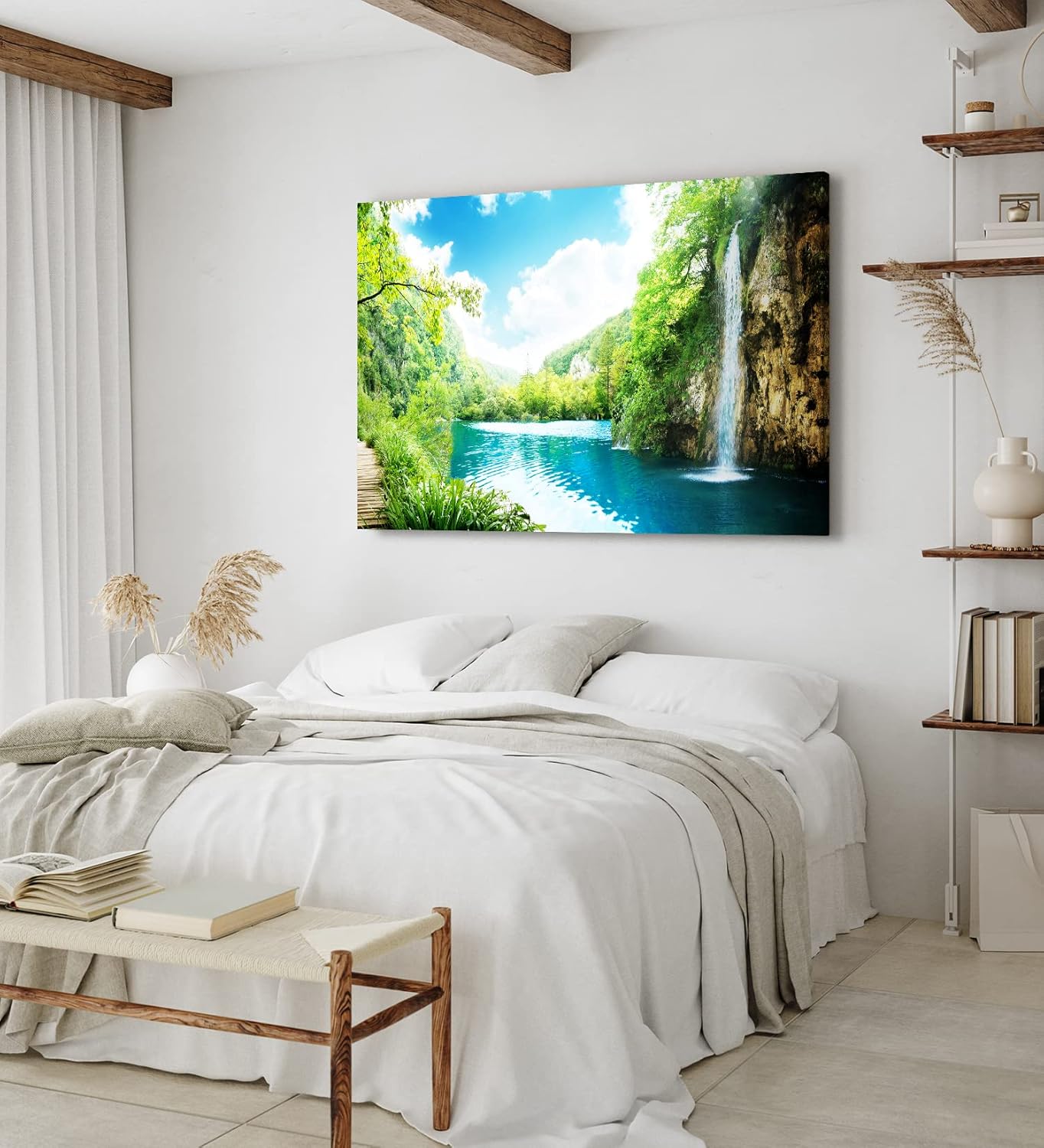 Paul Sinus Wandbild 120x80cm See Wasserfall Natur Berge Wald Sommer