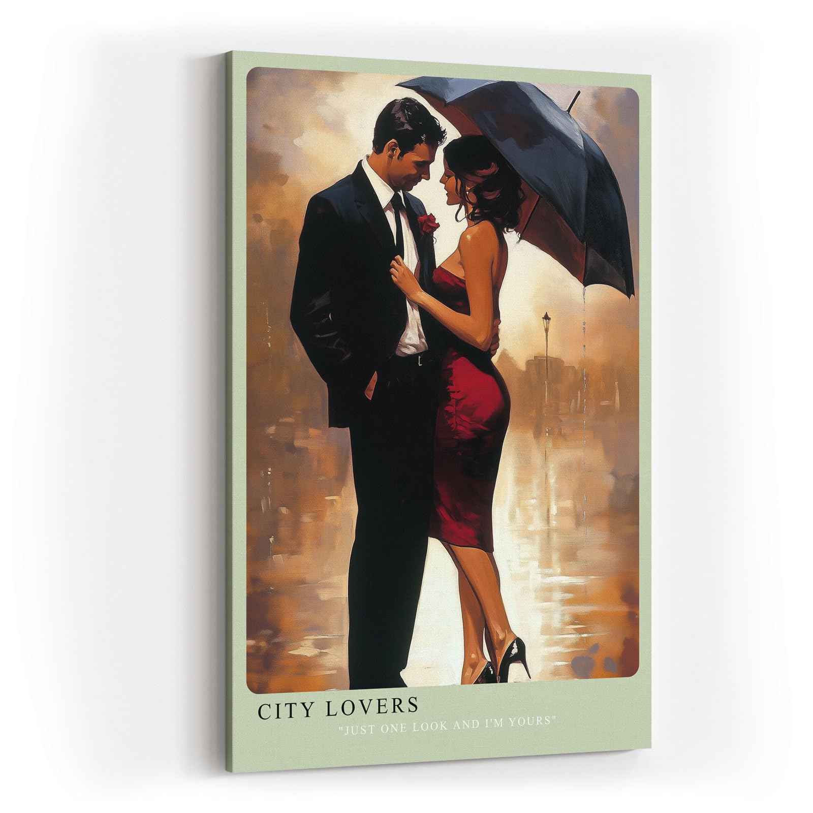Paul Sinus Wandbild in 40x60cm City Lovers – romantische Stadtszene bei Regen mit elegantem Paar unter einem Regenschirm für stilvolle Raumgestaltung