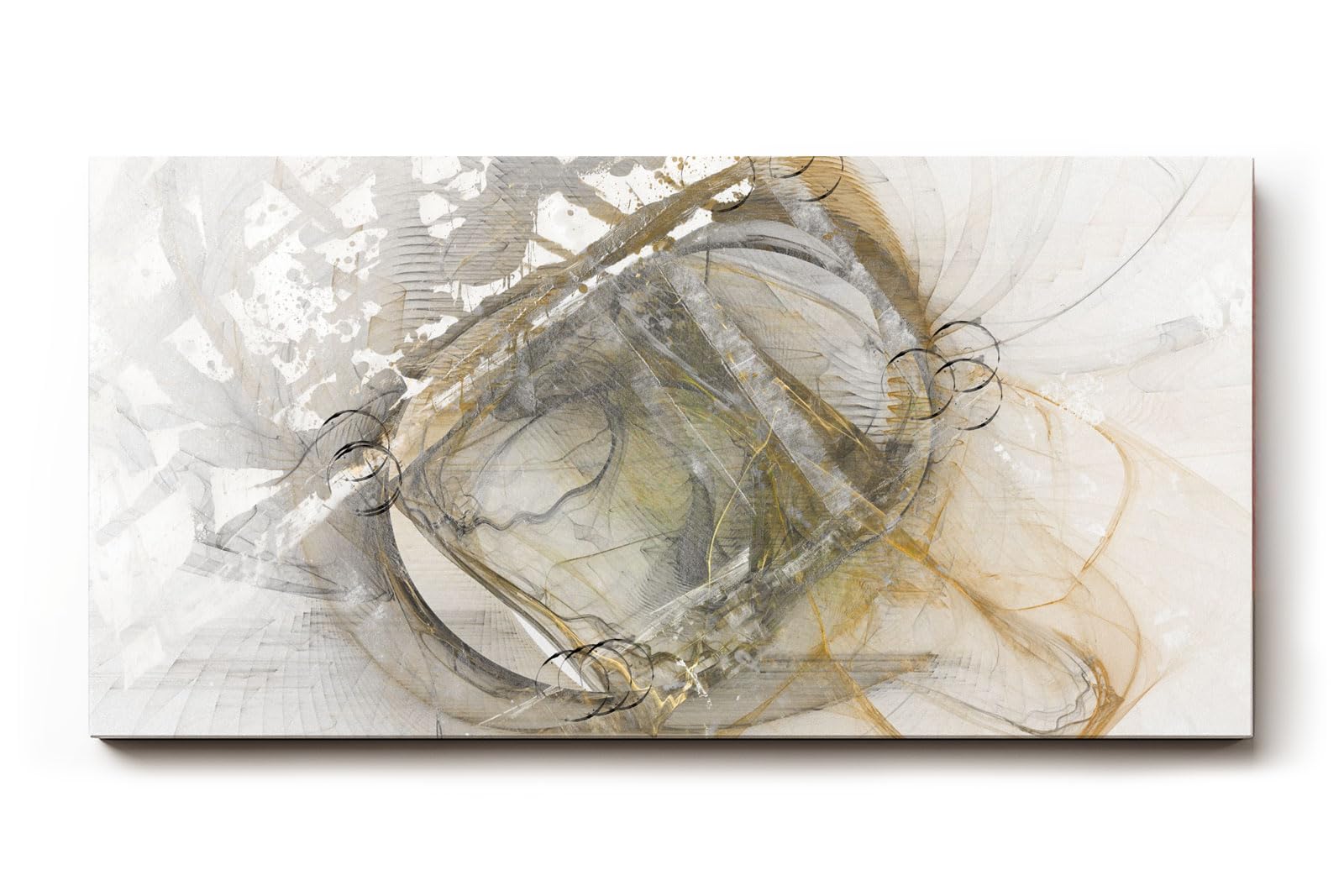 Sinus Art Wandbild 120x80cm Komplexe abstrakte Linienführung in hellem Beige, Grau und dezentem Goldton