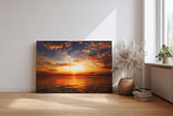 Sinus Art Wandbild 120x80cm Imposanter Sonnenuntergang mit Spiegelungen auf der Wasseroberfläche und fliegenden Vögeln