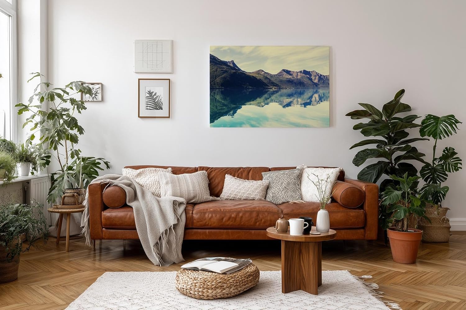 Sinus Art Wandbild 120x80cm Ruhiger Bergsee mit klarer Spiegelung und weiter Gebirgskulisse – beruhigend und inspirierend