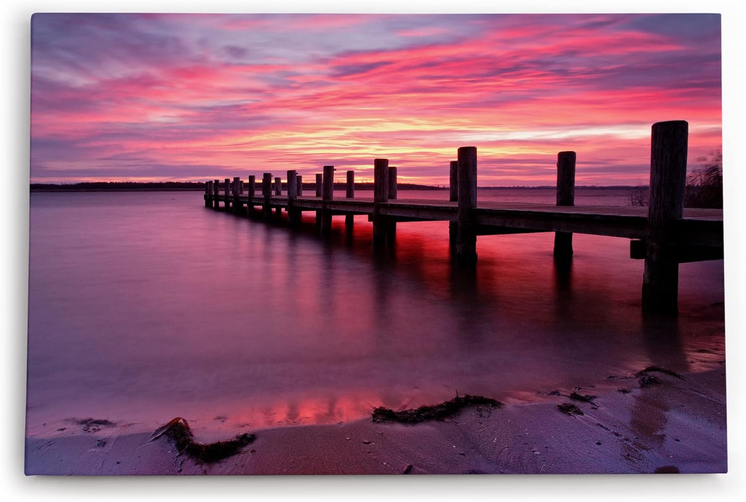 Paul Sinus Wandbild 120x80cm Meer Steg Sonnenuntergang Rot Himmel Abendröte