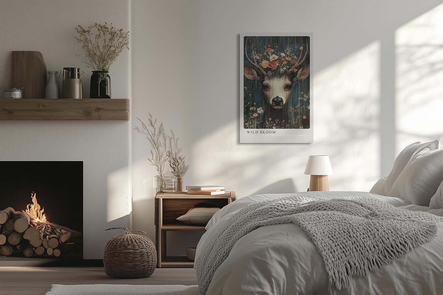 Paul Sinus Leinwandbild 80x120cm Blühender Hirsch mystisch surreal elegant Naturverbundenheit kunstvolle Wandkunst faszinierend tiefe Farben harmonisch