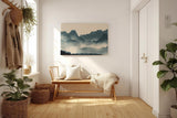 Sinus Art Wandbild 120x80cm Faszinierende Bergsilhouetten im Nebel mit dynamischem Vogelschwarm erzeugen eine ruhige und kraftvolle Atmosphäre