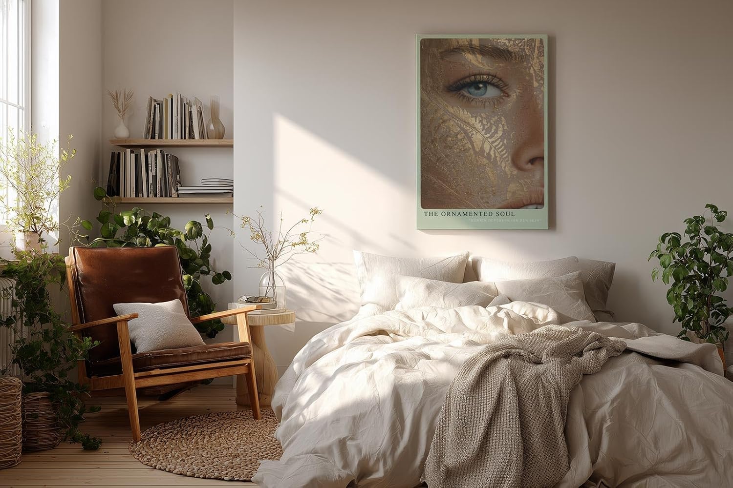 Paul Sinus Wandbild in 40x60cm The Ornamented Soul – Detailreiches Porträt mit ornamentaler Goldprägung und blauem Auge