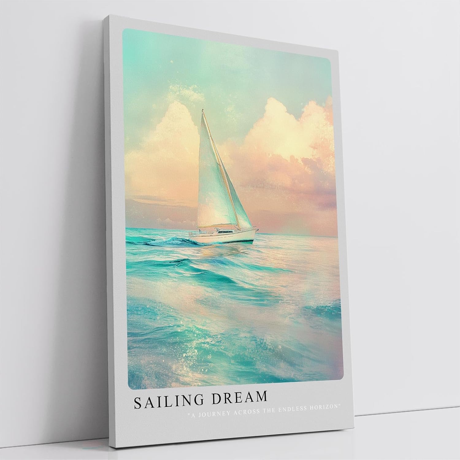 Paul Sinus Leinwandbild 60x90cm verträumtes Segelboot auf dem offenen Meer in sanften Pastelltönen – kunstvolles Leinwandbild für stilvolle Raumgestaltung