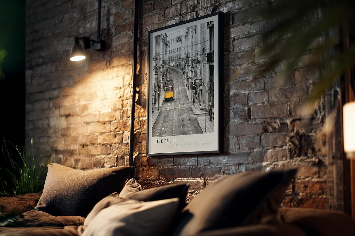 Paul Sinus Kunstdruck 40x60cm Lissabon mit gelber Straßenbahn – historisches Stadtbild mit farbigem Akzent in Schwarzweiß