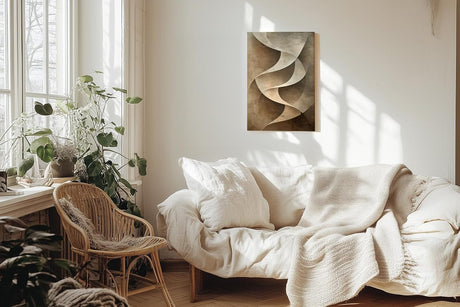 Paul Sinus 60x90cm Wandbild, Eindrucksvolle Eleganz in Spirale – Abstrakte Kunst in Braun und Creme