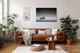Sinus Art Wandbild 120x80cm Stimmungsvolle Szene mit Elefant und Zebra in weiter Graslandschaft als Symbol für Harmonie