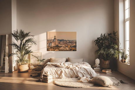Sinus Art Wandbild 120x80cm Stimmungsvolles Stadtpanorama mit römischer Kuppelarchitektur im warmen Abendlicht
