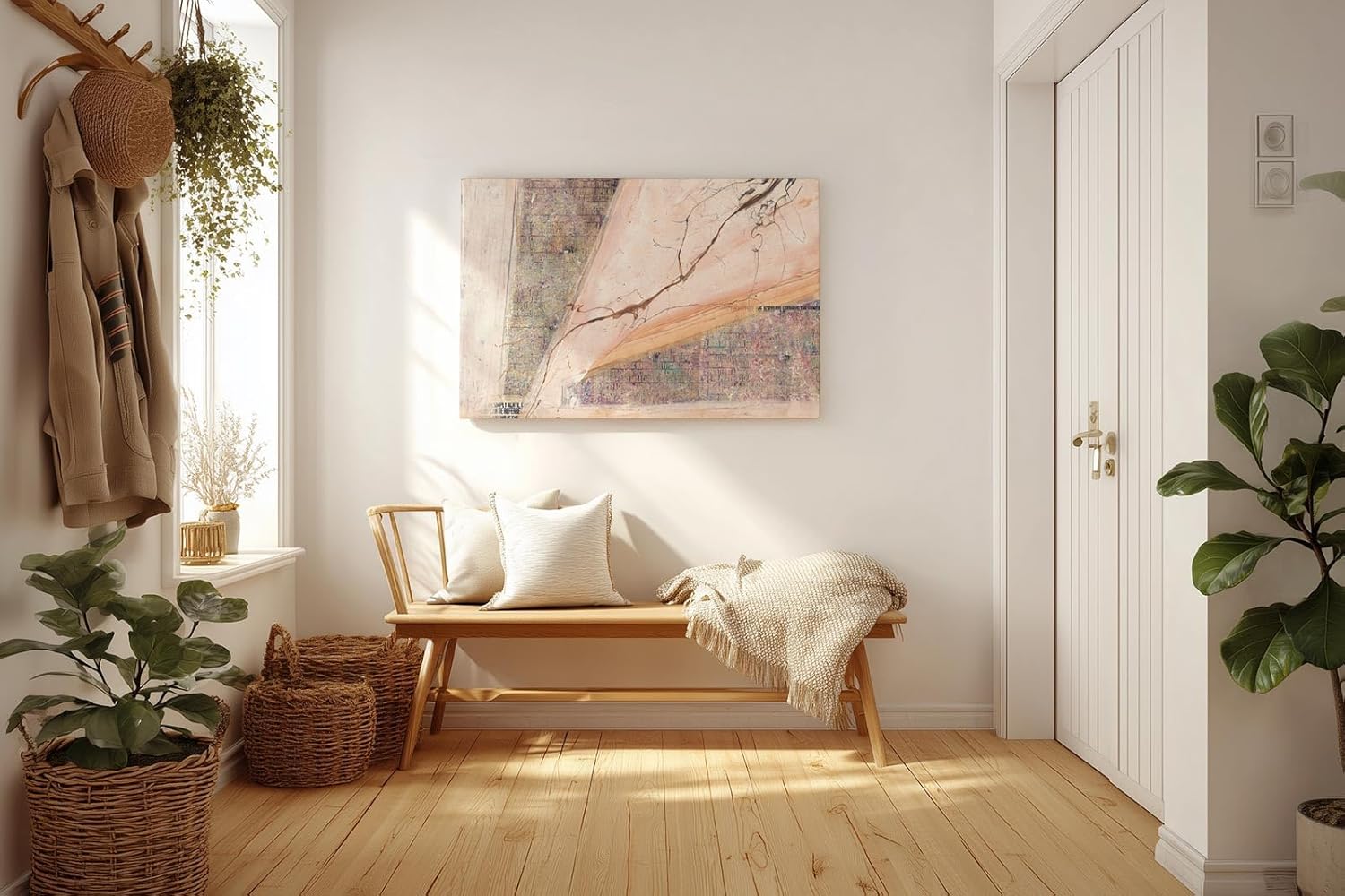 Sinus Art Wandbild 120x80cm Textcollage mit sanftem Verlauf in Beige, Rosa und zarten Lila-Tönen