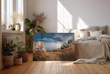 Sinus Art Wandbild 120x80cm Markante Felsformationen unter blauem Himmel in dramatischer Weite