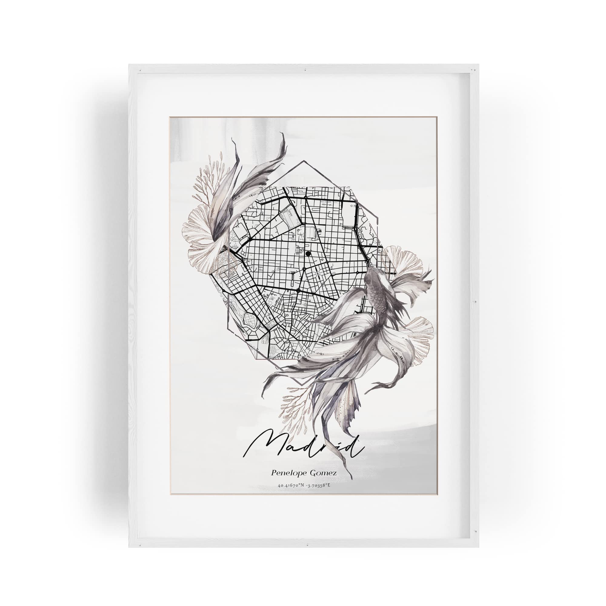 Paul Sinus Bilderrahmen individuell gestaltet mit deinen GPS Koordinaten und Namen. 30cm x 42cm Holz Wechselrahmen mit Glas und Passepartout. Einzigartige Geschenkidee.. (ohne Rahmen)
