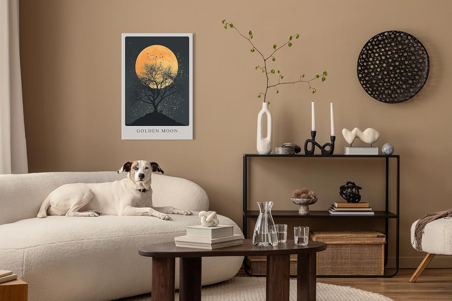 Paul Sinus Leinwandbild 40x60cm Golden Moon geheimnisvolle Silhouette mit goldenem Vollmond stimmungsvoll romantisch Kunstwerk Natur Nachthimmel