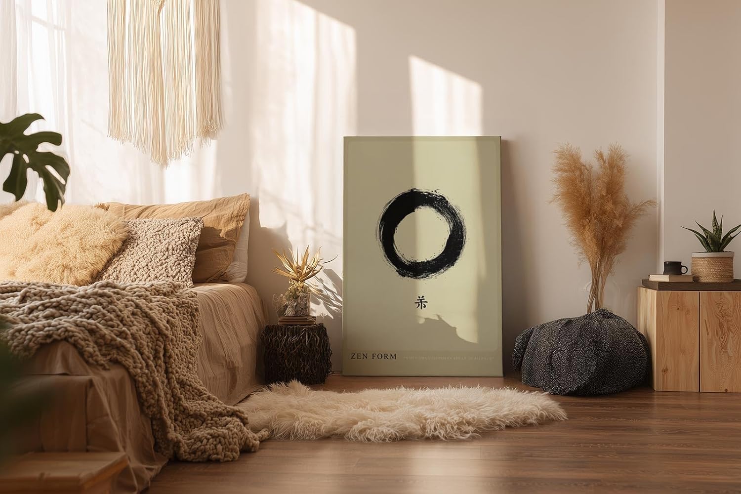 Paul Sinus Wandbild in 40x60cm Zen-Kreis in schwarzer Tusche auf hellem Hintergrund mit japanischem Schriftzeichen