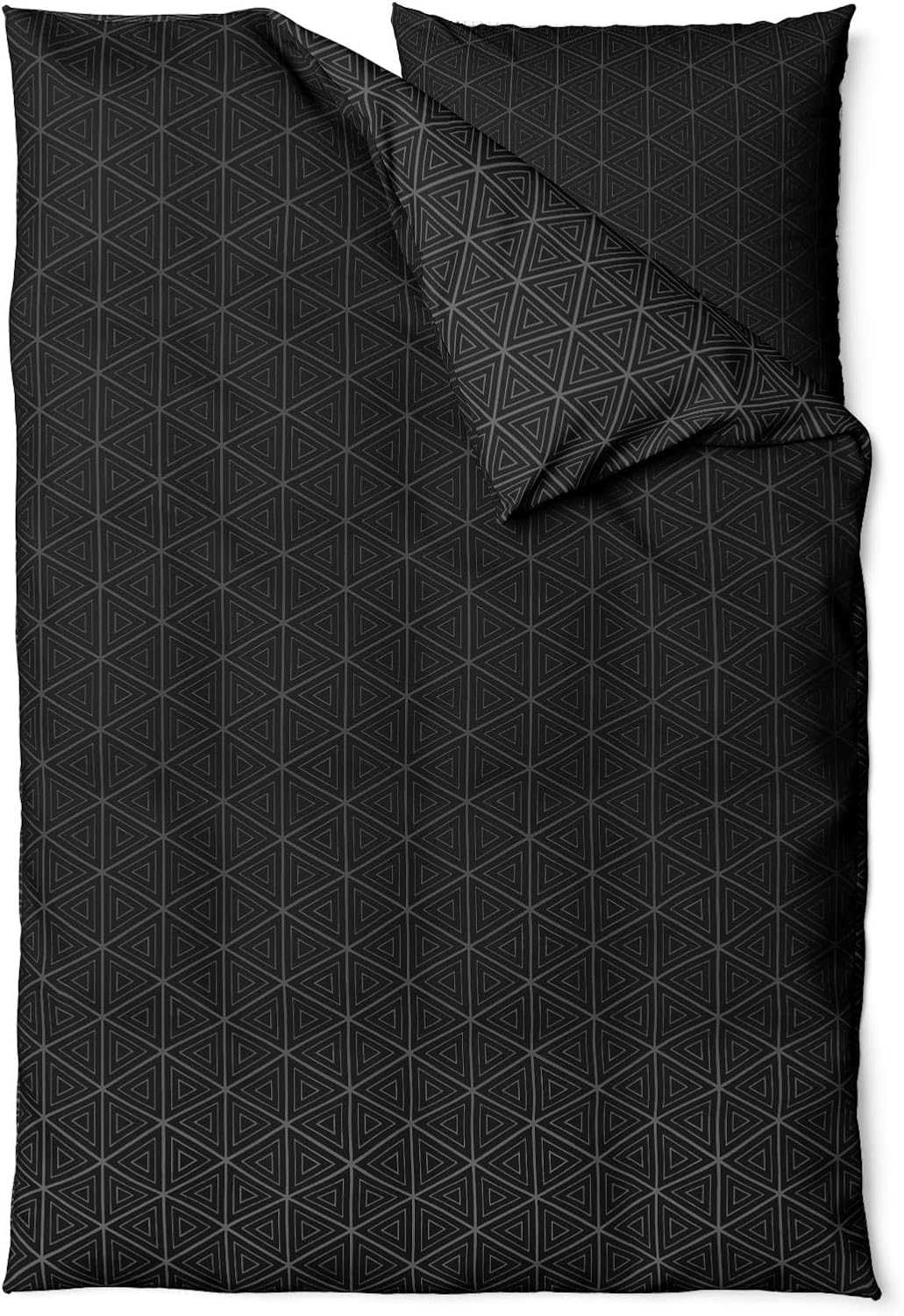 Sinus Art Bettwäsche 135x200 cm + 80x80 cm – Schwarz mit grafischem Dreiecks-Muster – Wendeoptik – Mikrofaser mit Reißverschluss