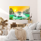 Paul Sinus Wandbild 120x80cm V?nh H? Long Bucht in Vietnam Sonnenuntergang Felsen