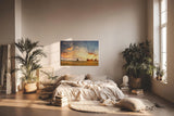 Sinus Art Wandbild 120x80cm Weite Felder im goldenen Abendlicht mit ausdrucksstarkem Himmelspanorama