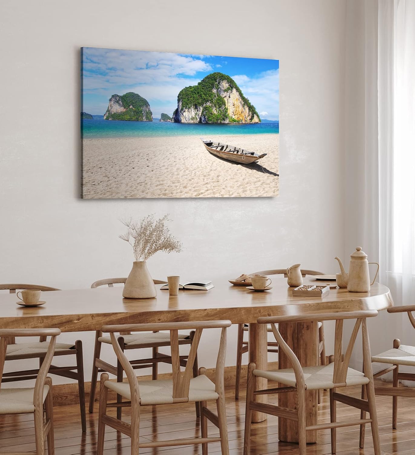 Paul Sinus Wandbild 120x80cm Thailand Meer Felsen Sommer Sonnenschein Fischerboot Strand