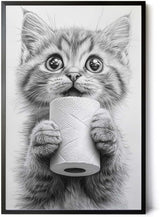 Paul Sinus Poster/Leinwandbild/Rahmenoption Lustiges Katzenbild – Niedliche Klo-Deko fürs Gäste-WC – Perfekt für Humorvolle