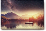 Sinus Art Wandbild 120x80cm Stimmungsvolle Komposition aus Sternenhimmel, Bergen und stiller Wasserfläche