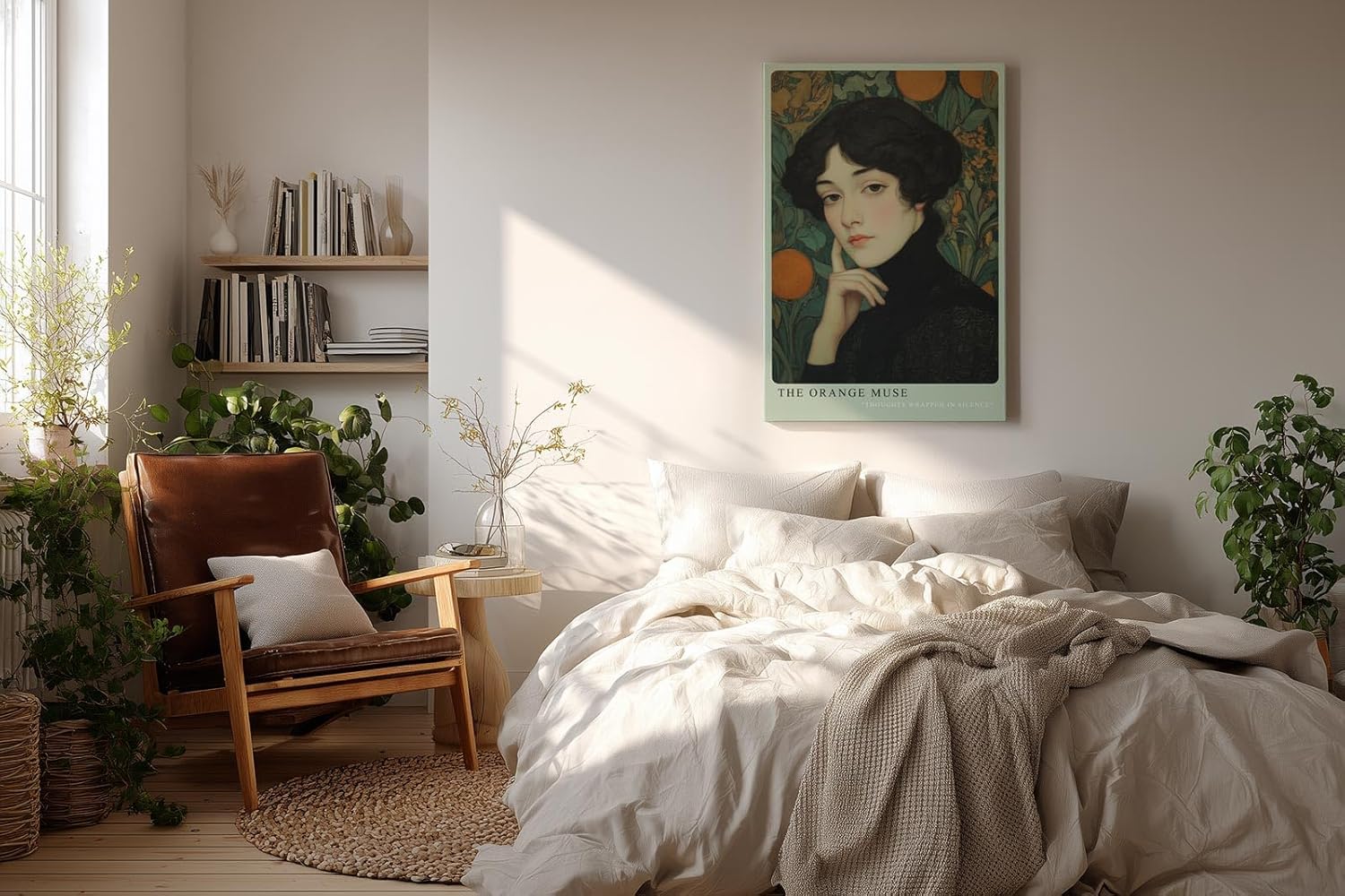 Paul Sinus Wandbild in 40x60cm The Orange Muse – Elegantes Porträt im Jugendstil mit warmen Orangetönen und kunstvollen floralen Details