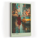 Paul Sinus Wandbild in 40x60cm New York, USA Impressionistische Stadtansicht mit Frau im roten Mantel inmitten des nächtlichen Times Square