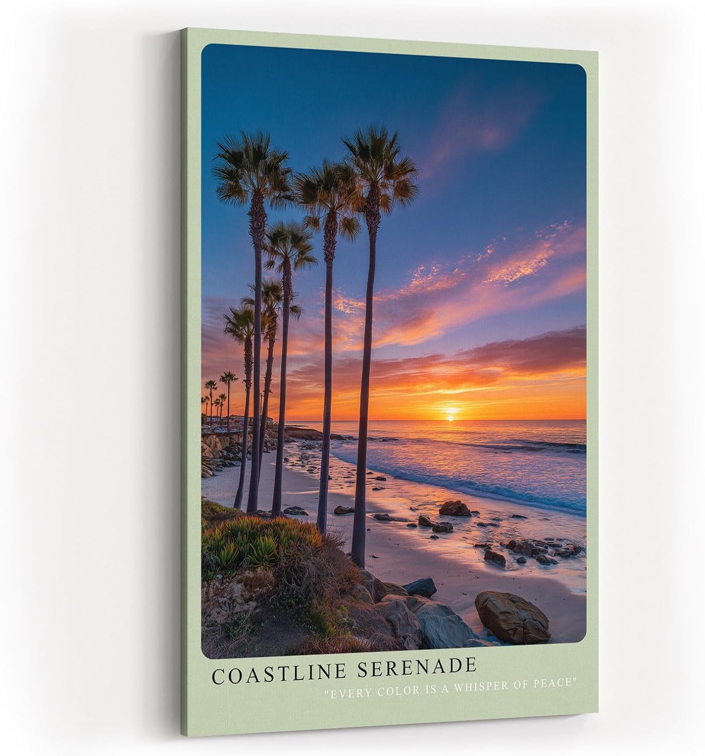Paul Sinus Wandbild in 40x60cm Coastline Serenade mit Sonnenuntergang und Palmen am ruhigen Strand für harmonische Wandgestaltung