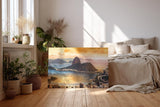 Sinus Art Wandbild 120x80cm Spektakuläre Aussicht auf die Bucht von Rio mit dem Zuckerhut im Licht der Abendsonne