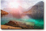 Sinus Art Wandbild 120x80cm Faszinierende Felslandschaft mit türkisfarbenem Wasser und warmem Lichtspiel