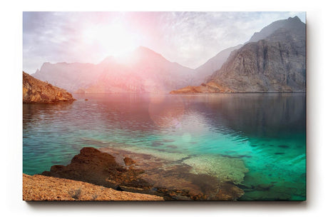 Sinus Art Wandbild 120x80cm Faszinierende Felslandschaft mit türkisfarbenem Wasser und warmem Lichtspiel