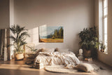 Sinus Art Wandbild 120x80cm Idyllische Szene mit Bergsee, herbstlicher Wiese und Tannenwald für naturverbundene Räume