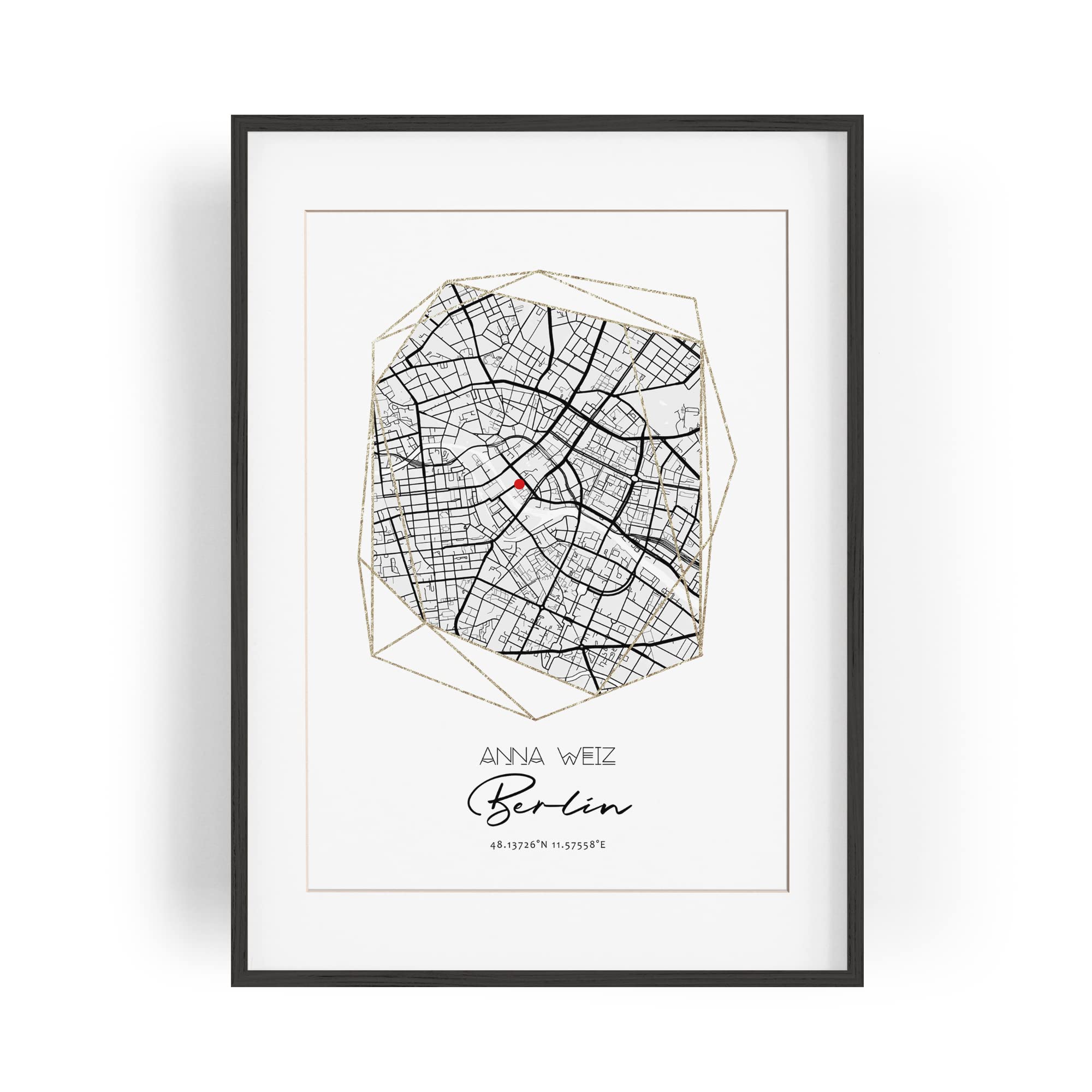 Paul Sinus Bilderrahmen anpassbar mit deinen GPS Koordinaten und Namen. 30cm x 42cm Holz Wechselrahmen mit Glas und Passepartout. Einzigartiges Geschenk. (ohne Rahmen)