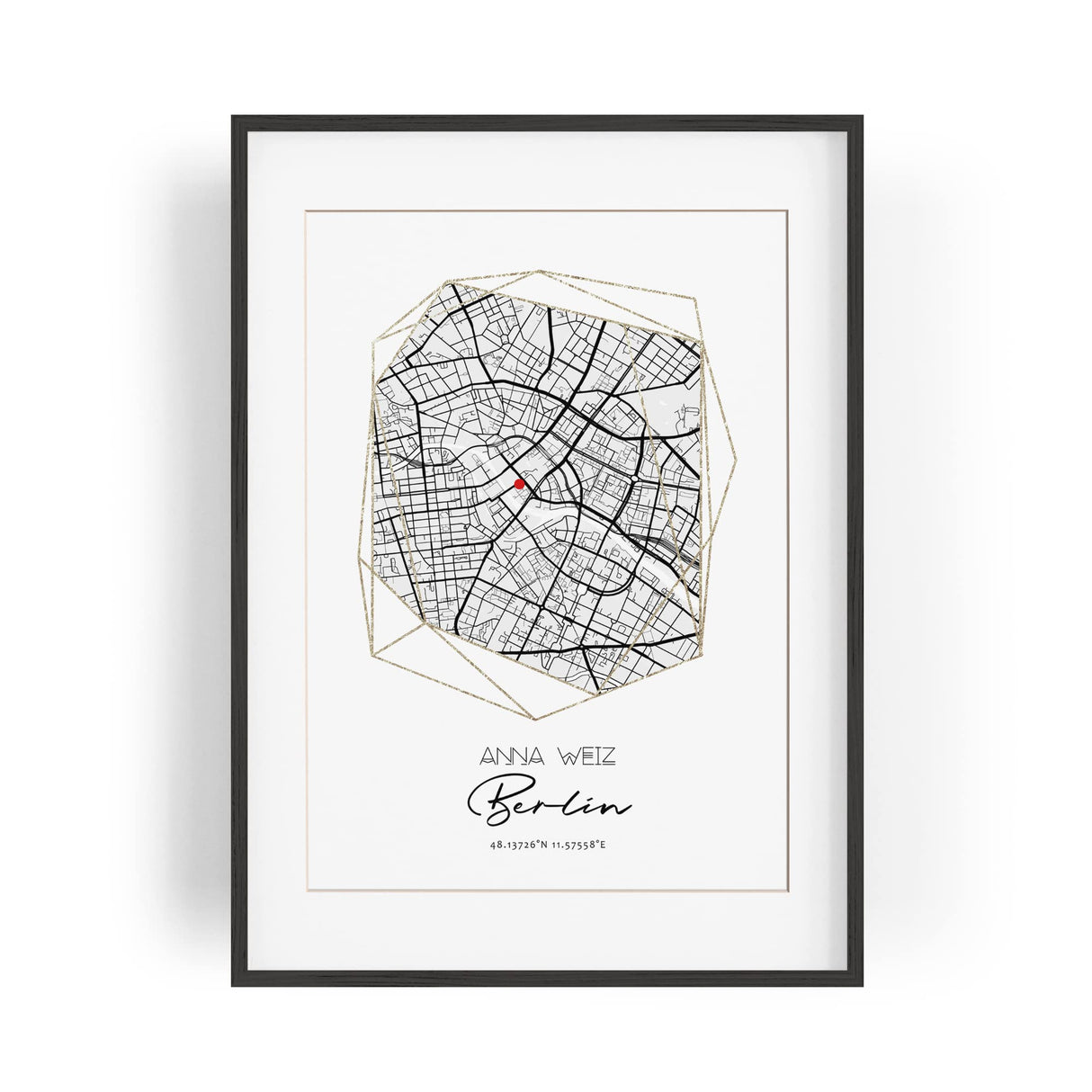 Paul Sinus Bilderrahmen anpassbar mit deinen GPS Koordinaten und Namen. 30cm x 42cm Holz Wechselrahmen mit Glas und Passepartout. Einzigartiges Geschenk. (ohne Rahmen)
