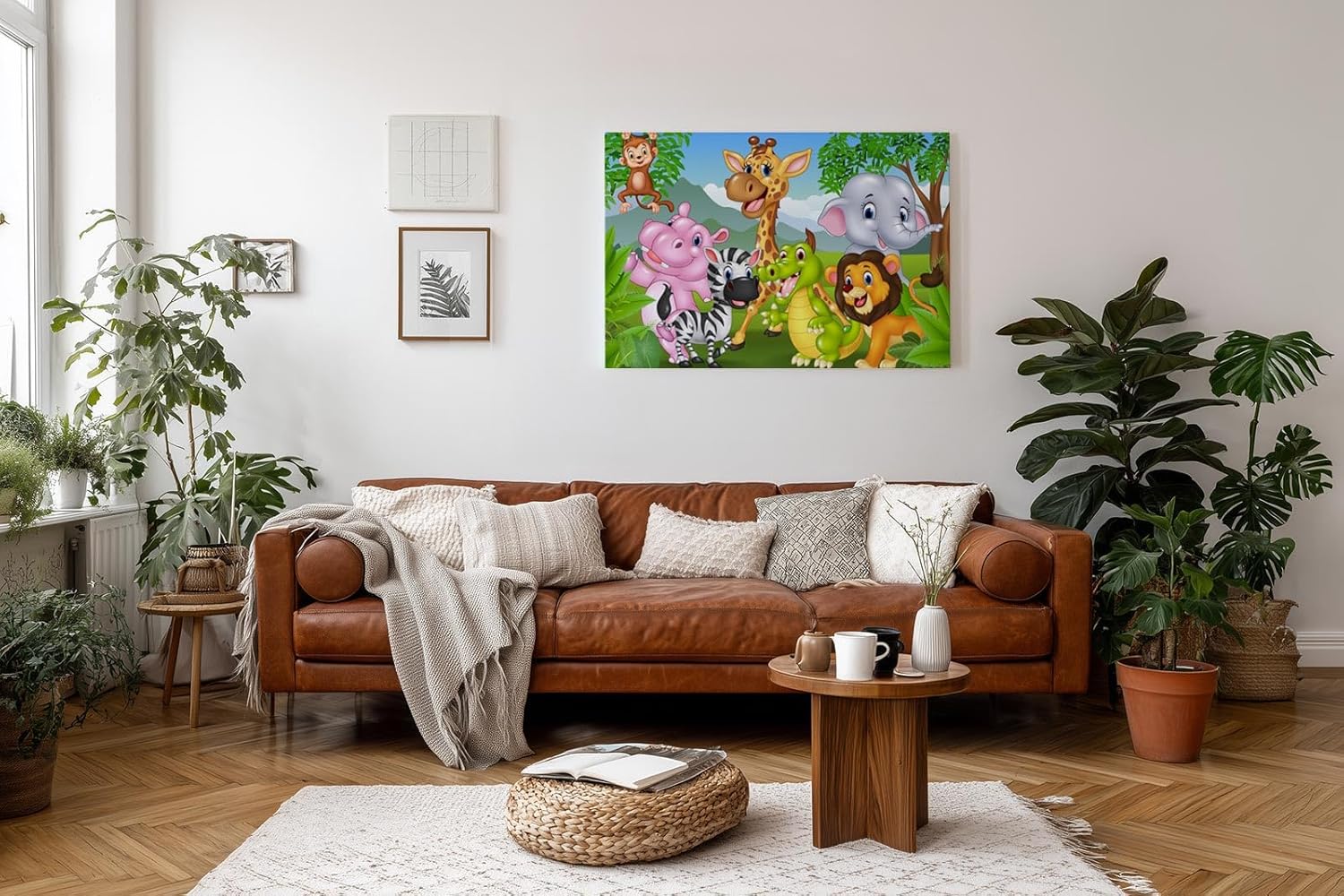 Sinus Art Wandbild 120x80cm Fröhliche Tiergruppe in cartoonhafter Darstellung – ideal für Kinderzimmer